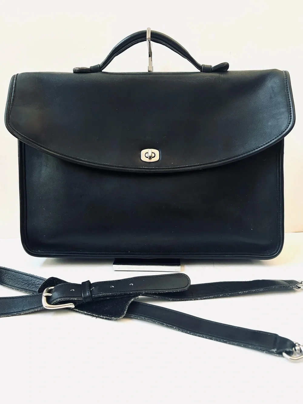 Classic Coach Black Leather Briefcase with Removable Strap EC